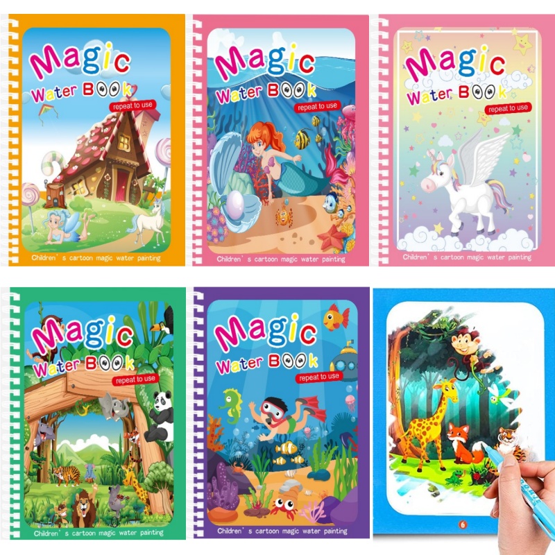 Reusable Water Magic Coloring Book - Magic Water Drawing Book Children's Montessori