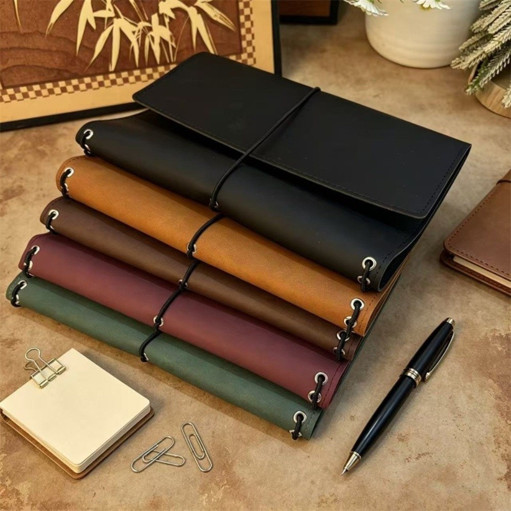 Vintage Leather Journal Notebook - A5 Notebook Organizer Loose Leaf Compact
