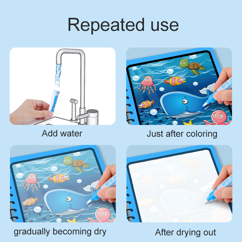Magic Water Book with Pen Part - Reusable Water Magic Coloring Book ulasan dan harga