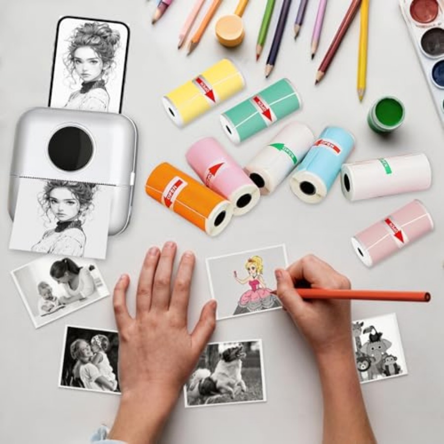 10 Rolls Thermal Sticker Paper - Mini Pocket Thermal Printer Paper Roll ulasan dan harga