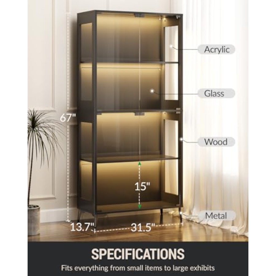 Glass display cabinet with doo - Books ulasan dan harga