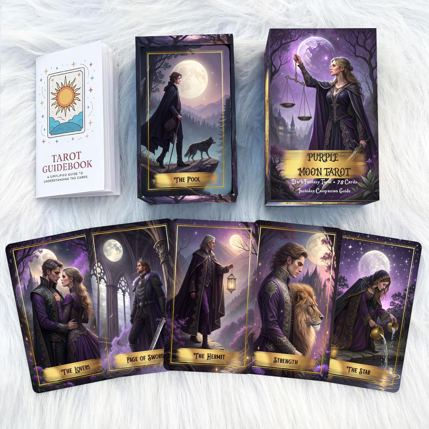 Purple Moon Tarot Cards Deck w - Tarot Deck With Guidebook ulasan dan harga